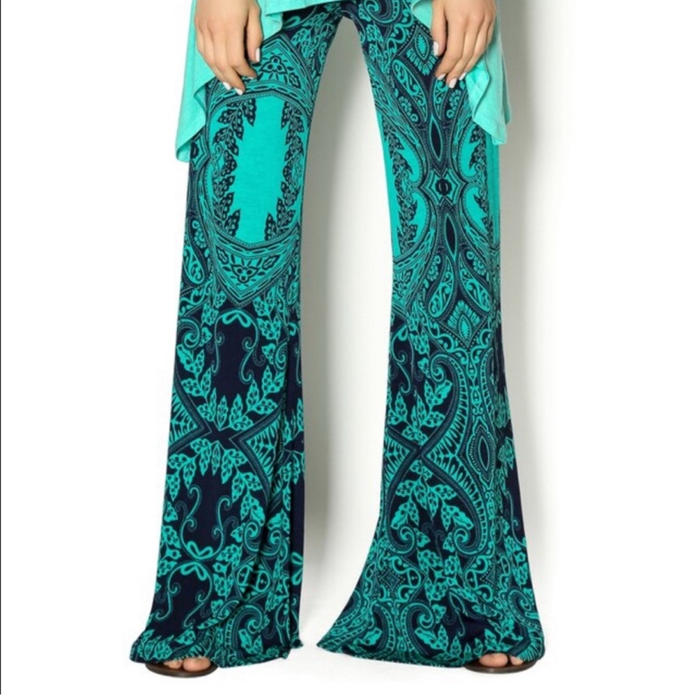 Veronica M Black and Green Flare Pants